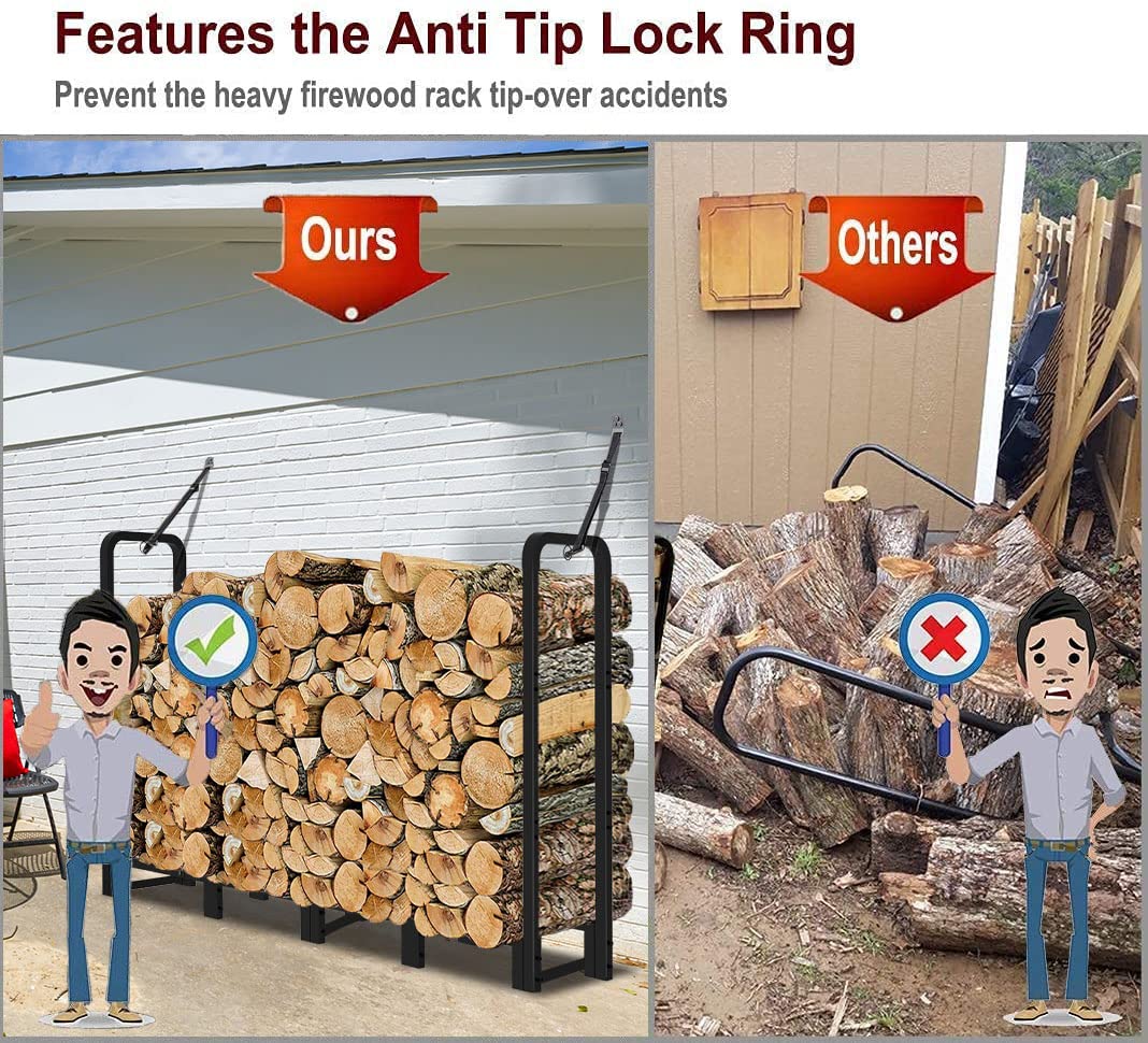 Artibear loaded rack with split logs illustrating high capacity and easy access benefit