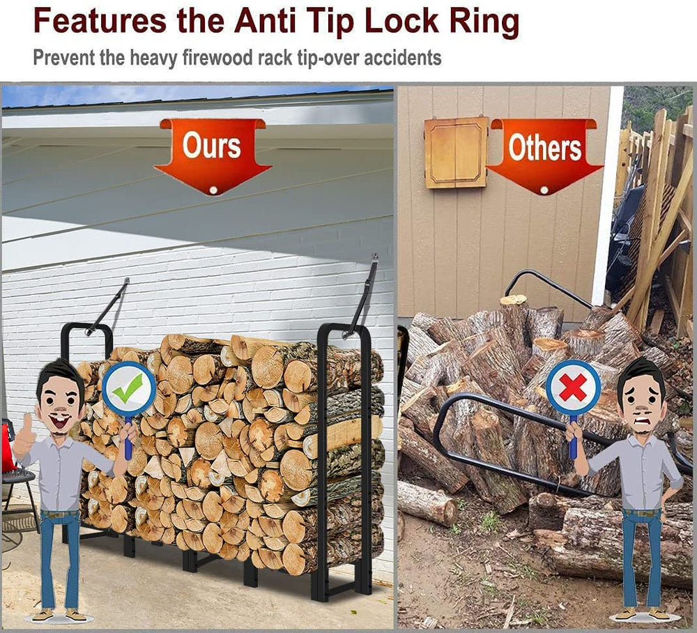 Artibear loaded rack with split logs illustrating high capacity and easy access benefit