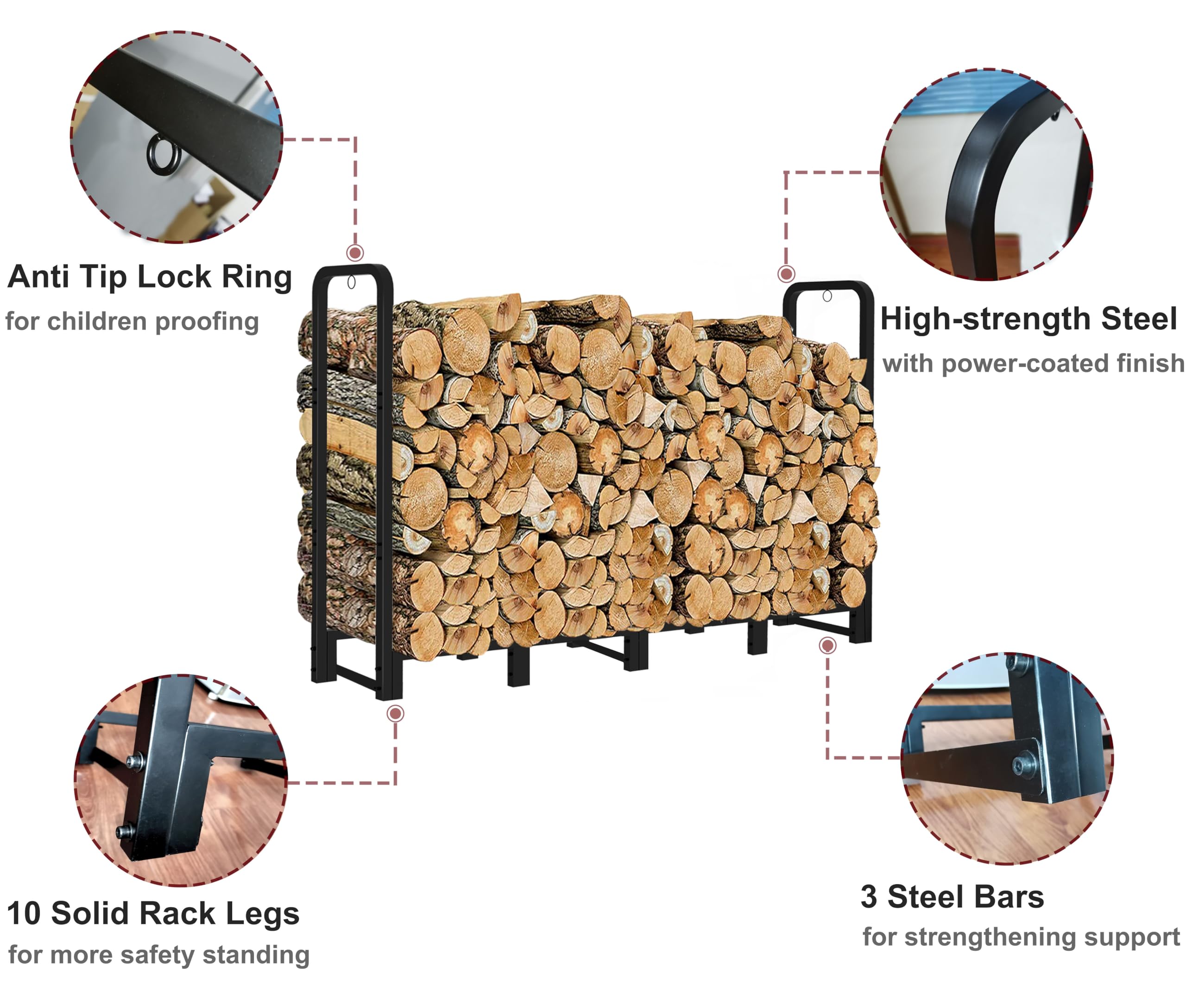 Artibear side profile with stacked logs showing airflow and dry-wood benefit