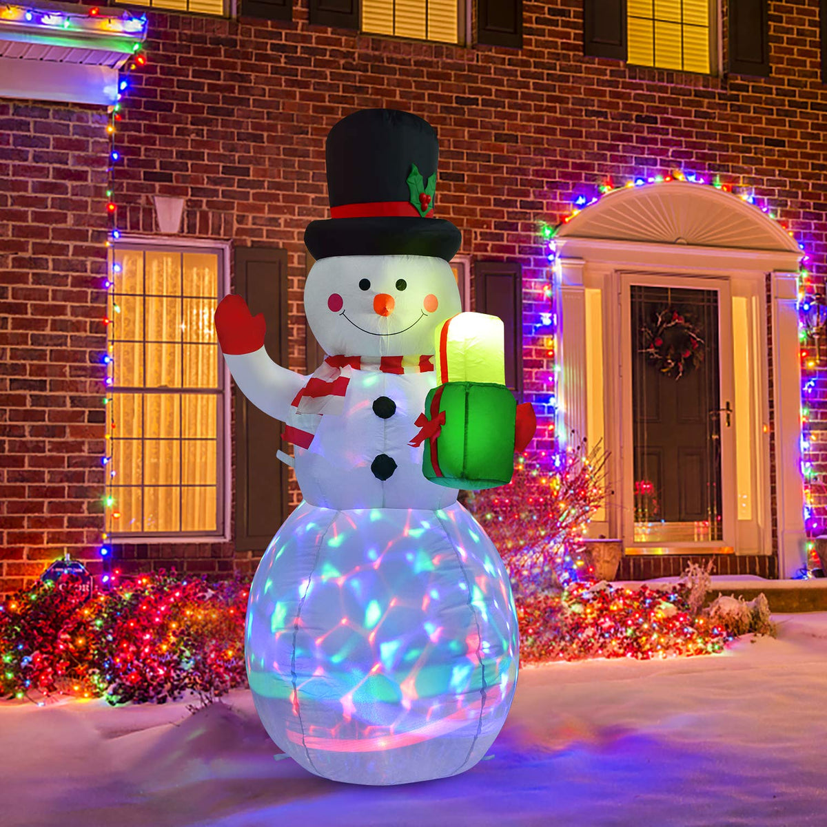 Artiflr front view inflatable snowman showing welcome curb appeal