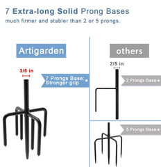Artigarden wide shot of base prongs inserted into garden soil showing stable seven-prong anchoring benefit