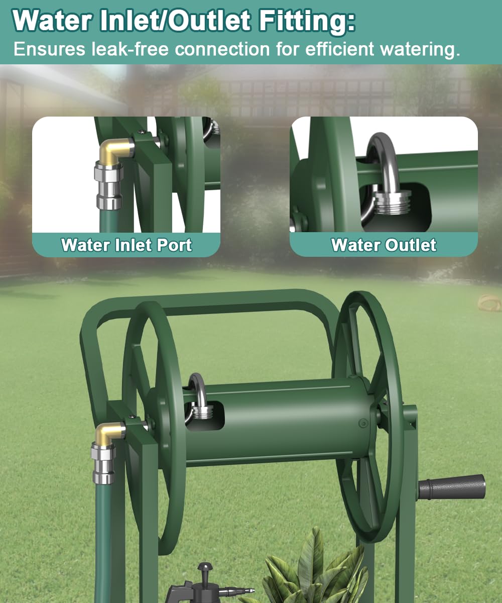 Artigarden hose reel next to ruler showing compact 16.1 L x 20.9 W x 35.8 H size