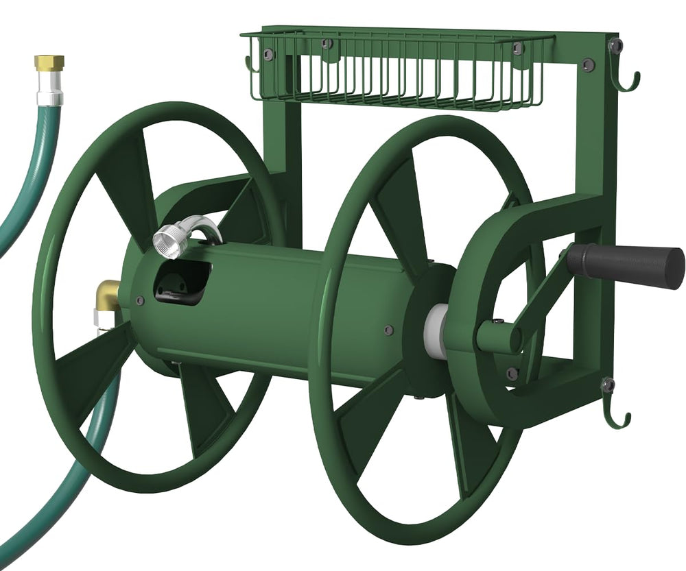 Artigarden front view of wall-mounted reel showing compact storage benefit