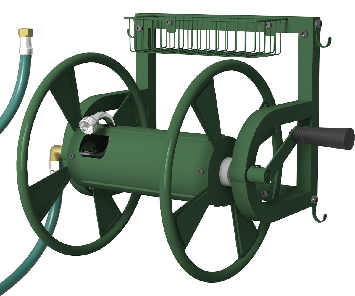 Artigarden front view of wall-mounted reel showing compact storage benefit