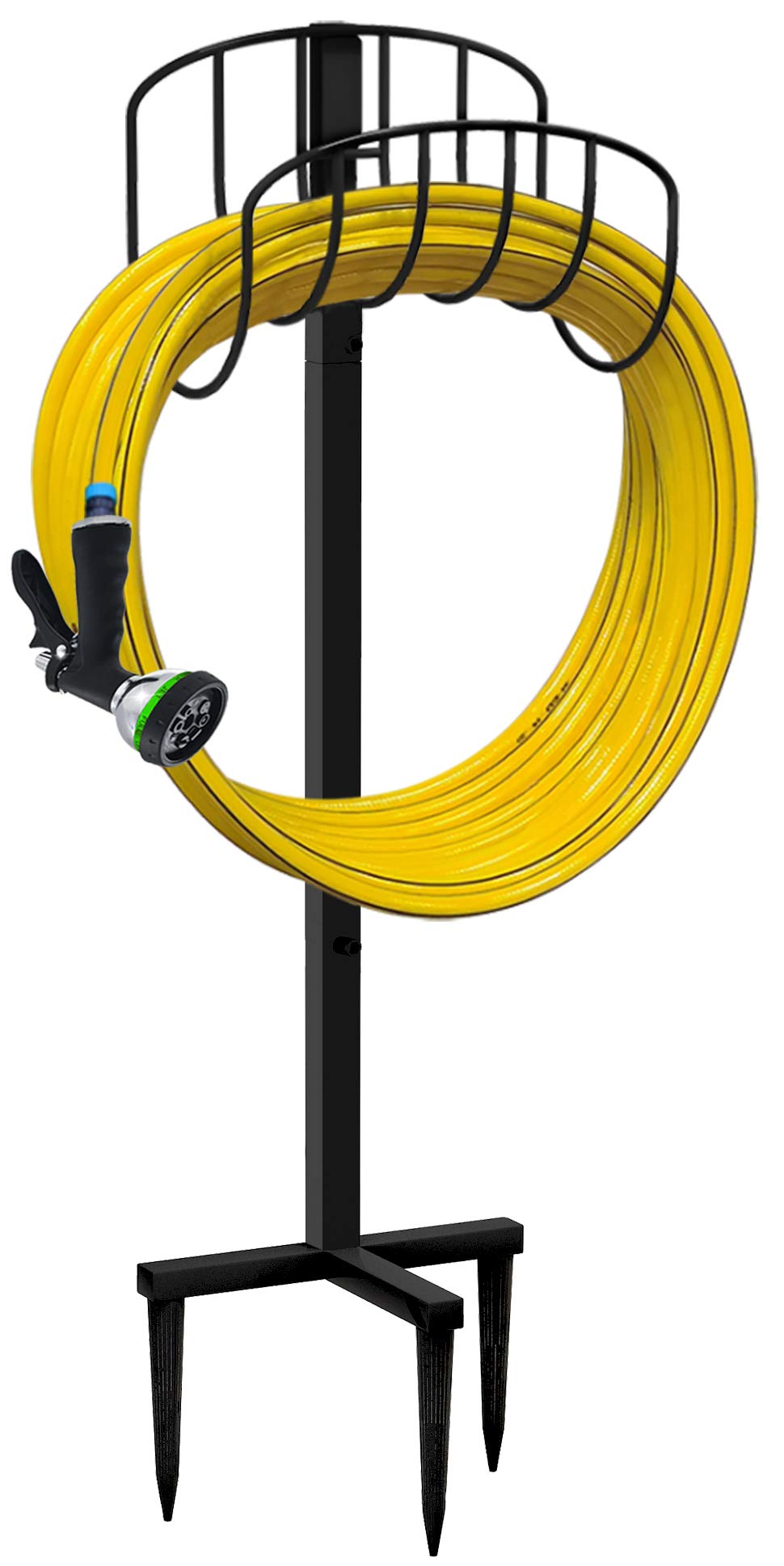 Artigarden front view of freestanding hose holder showing neat storage benefit