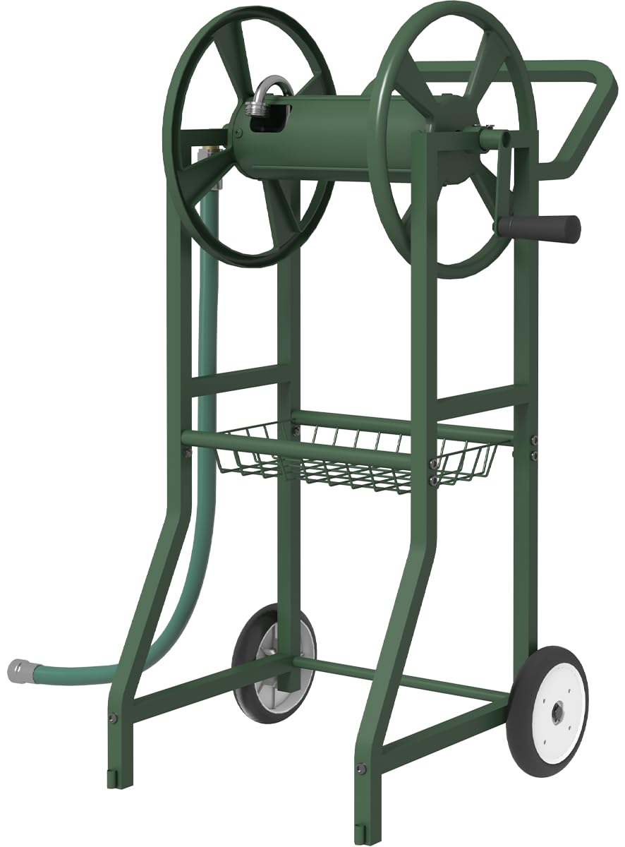 Artigarden front view of hose reel cart showing organized storage and easy access