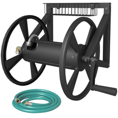 Artigarden front view of mounted hose reel showing compact storage benefit