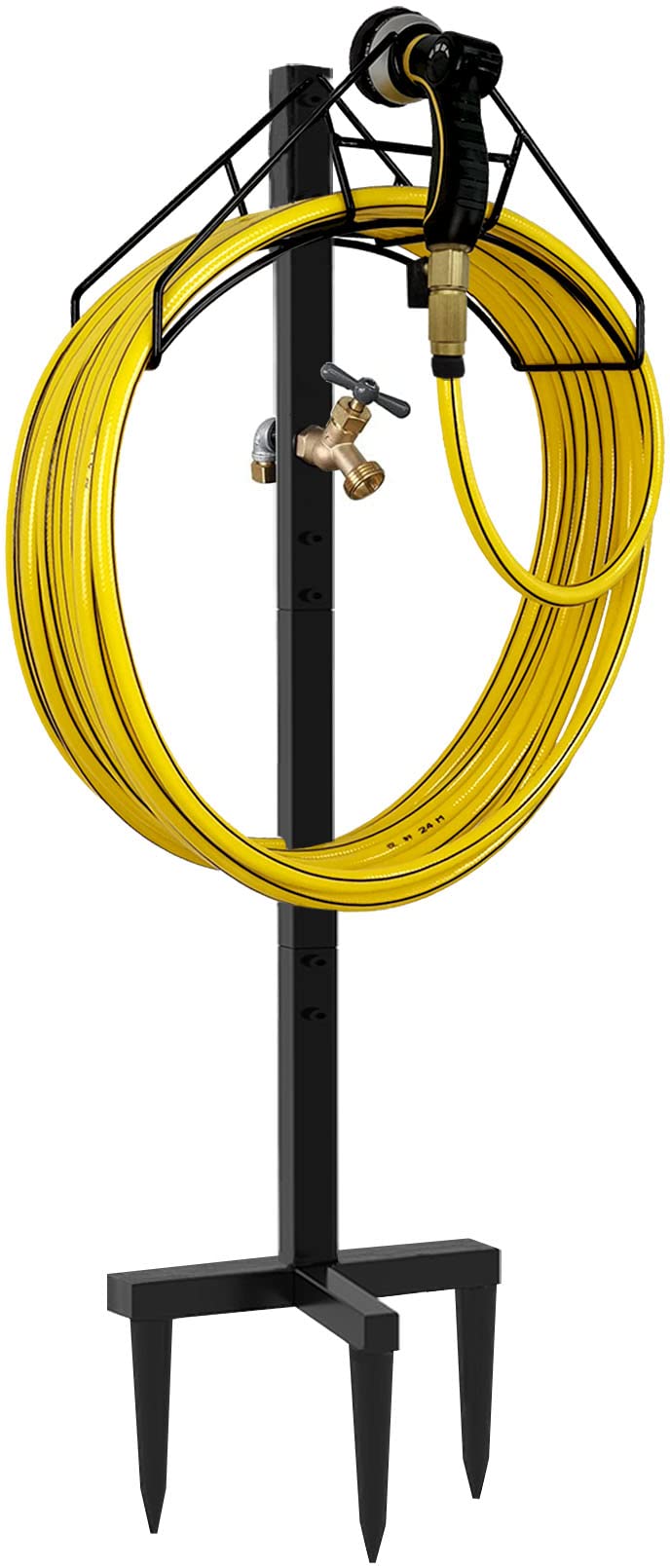 Artigarden front view of stand showing stable hose connection and tidy storage benefit