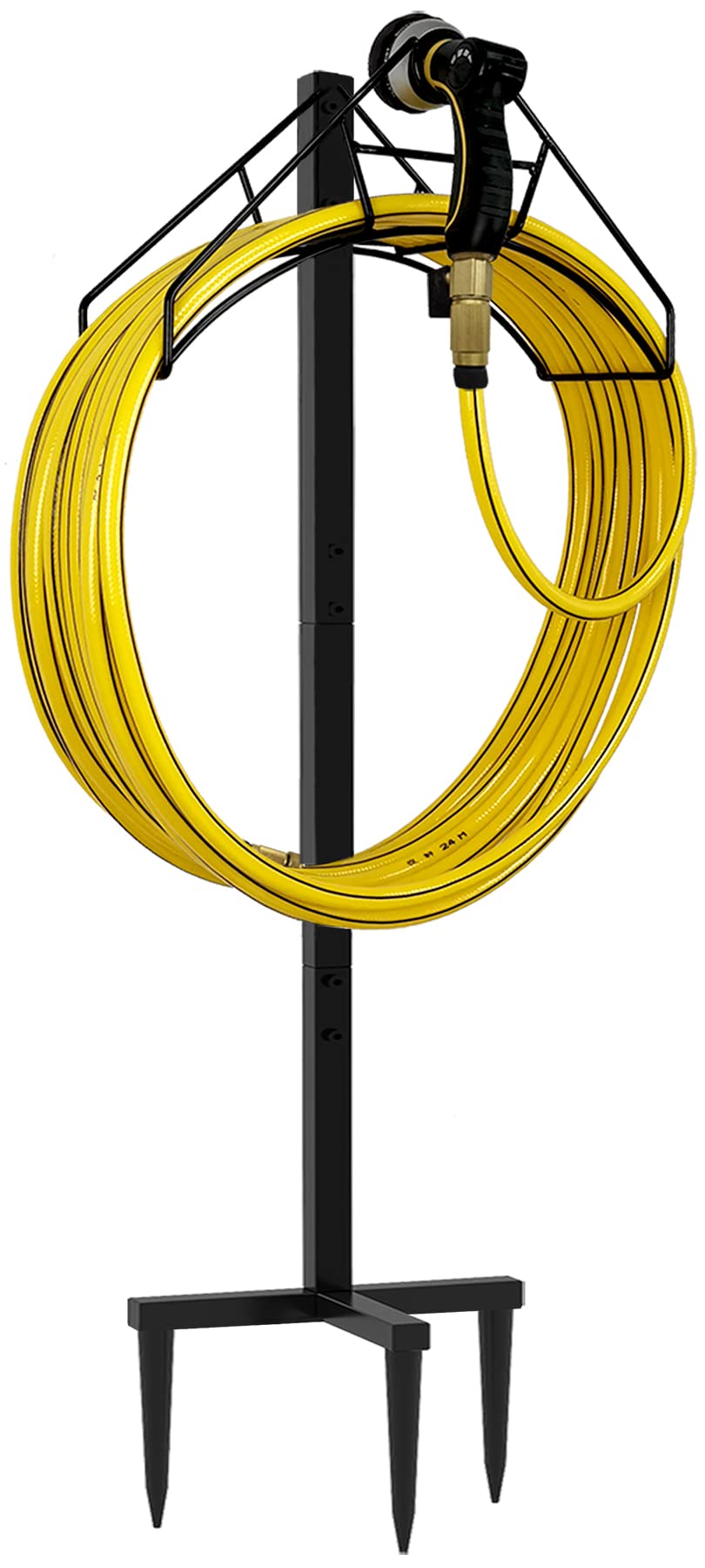Artigarden freestanding stand front view showing sturdy frame and tidy hose storage benefit