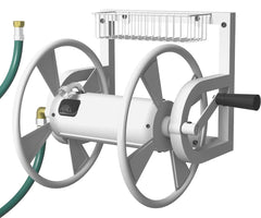 Artigarden front view of wall-mounted hose reel showing organized storage benefit