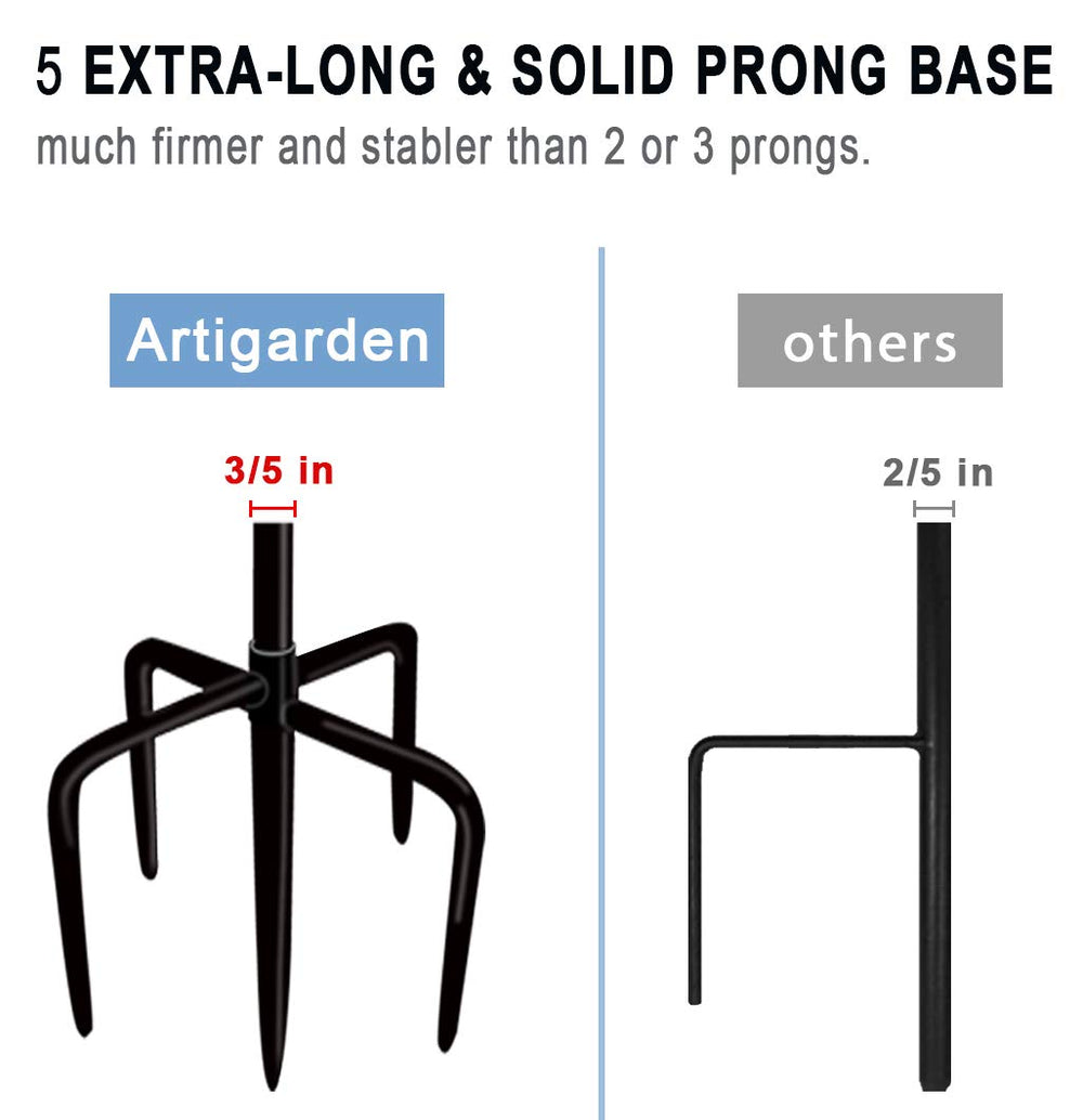 Artigarden adjustable poles shown at 60 inch and 44 inch heights for versatile use