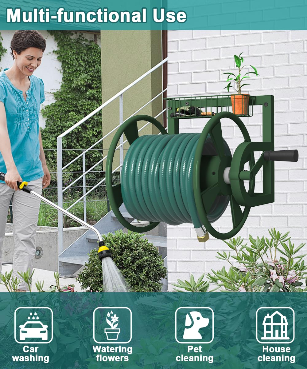 Artigarden hose reel in use watering lawn showing smooth unwinding and ease