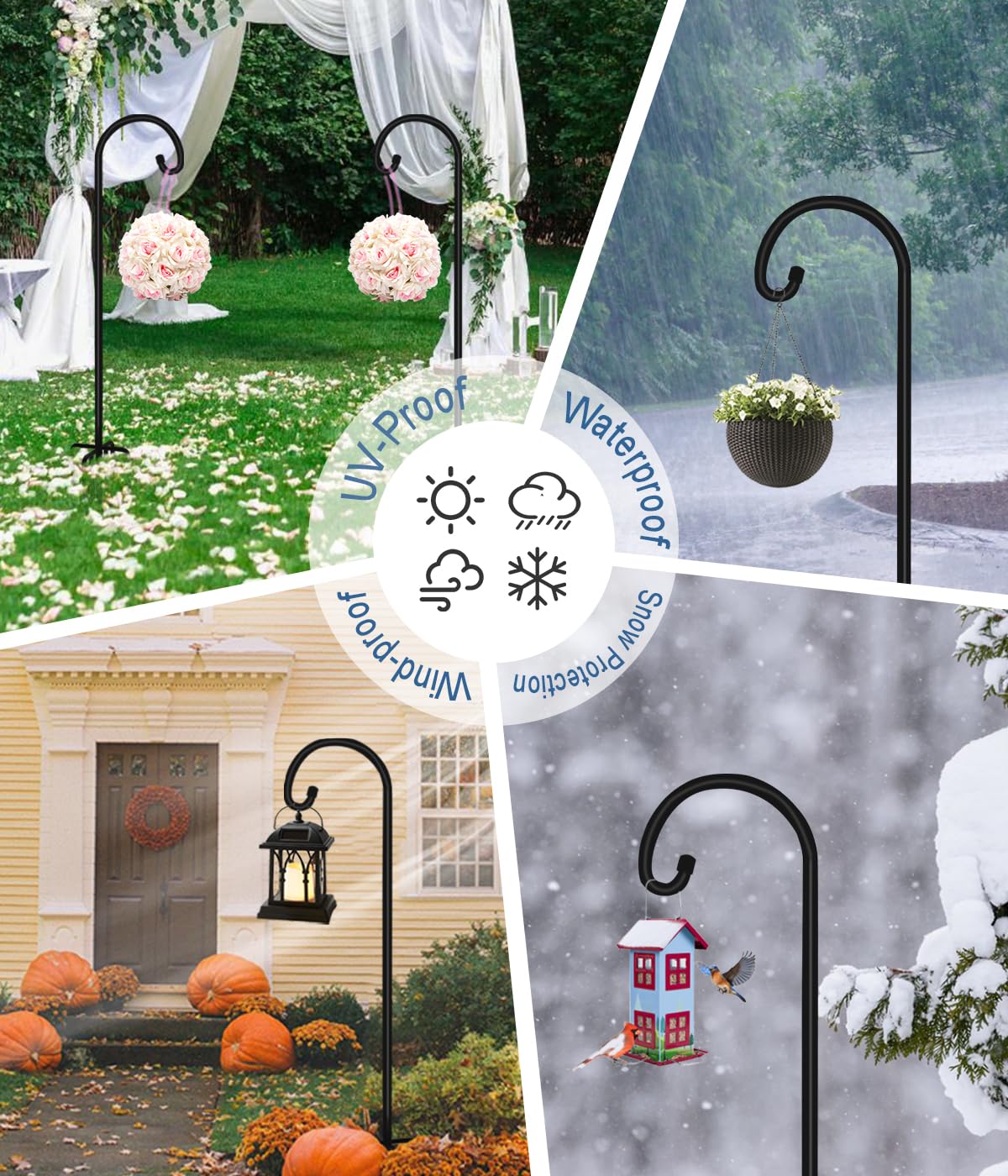 Artigarden shepherd hook holding bird feeder showing sturdy support and weather resistance