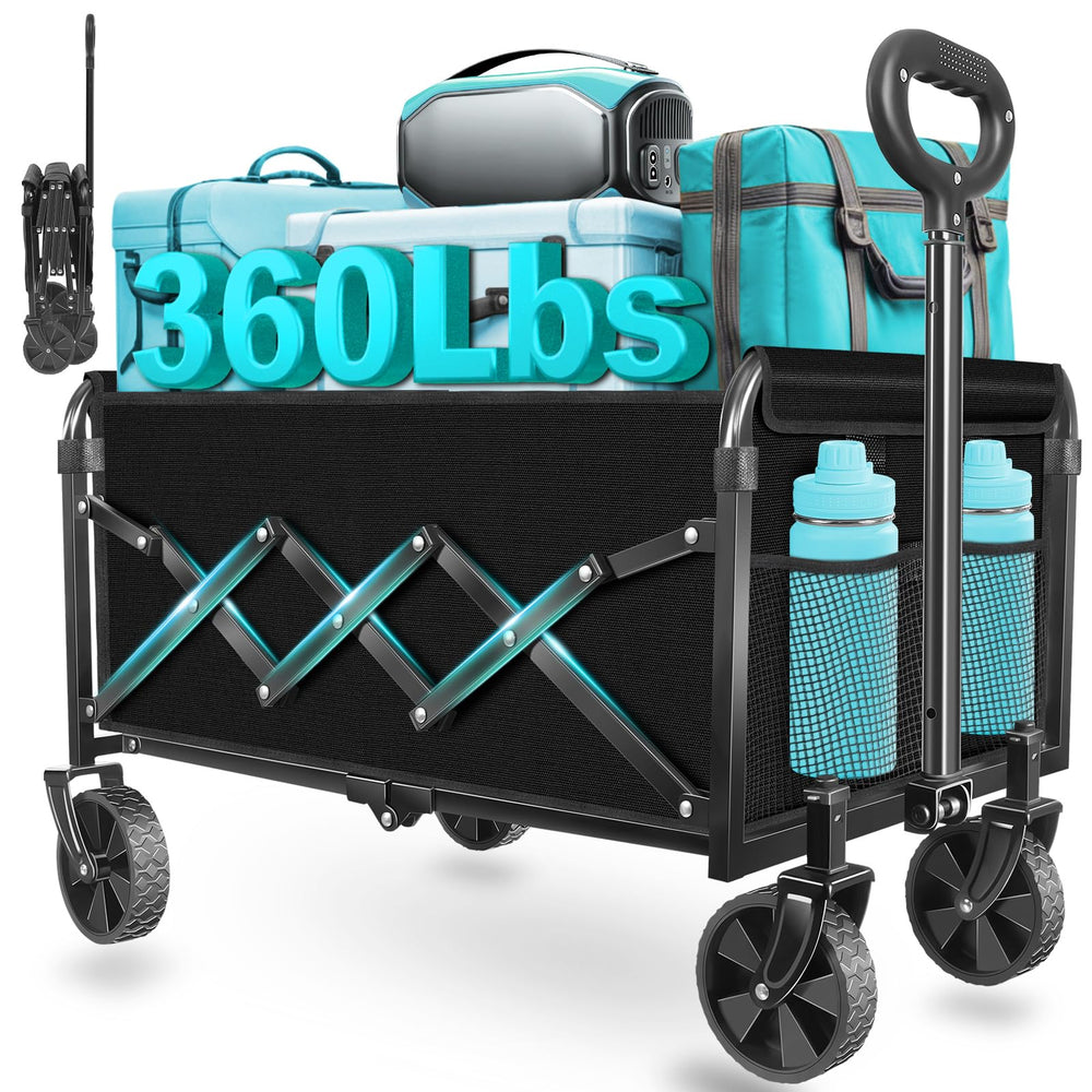 ARTIST'S DREAM front view of jet black collapsible wagon showing cargo space and fabric