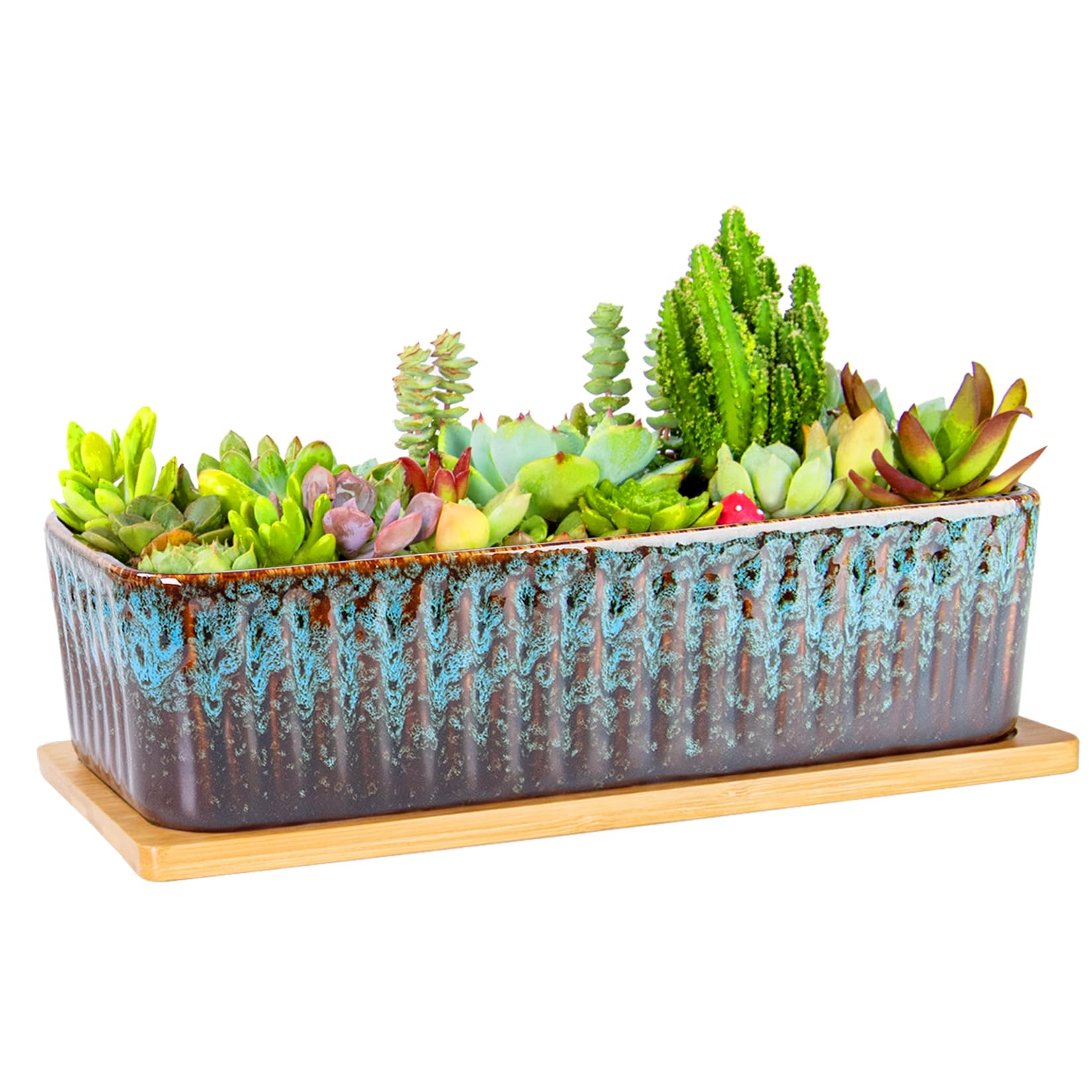 ARTKETTY front view of ceramic rectangle planter shows clean modern lines and benefit of compact footprint