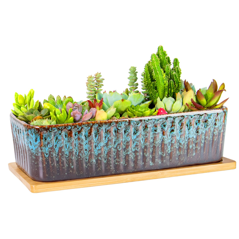 ARTKETTY front view of ceramic rectangle planter shows clean modern lines and benefit of compact footprint