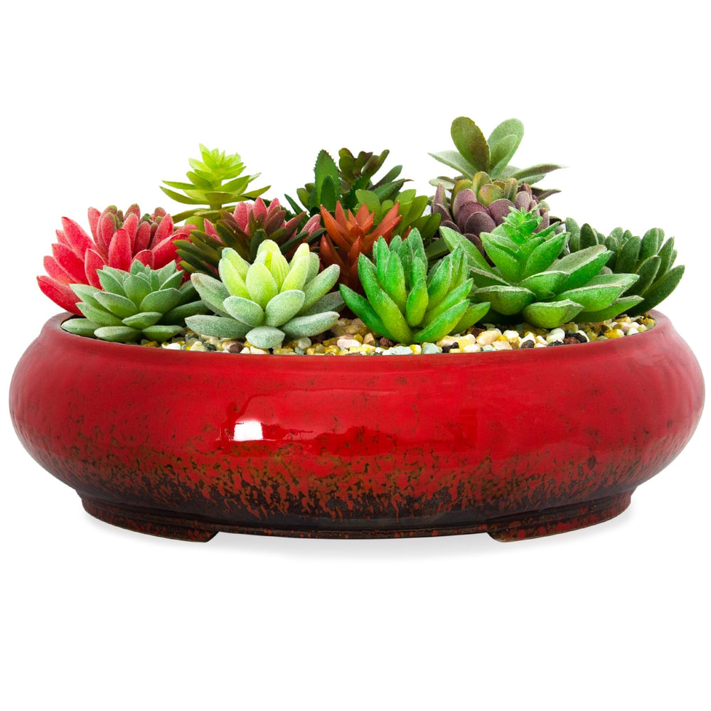 ARTKETTY front view of red ceramic planter showing glossy finish and shape, enhances decor