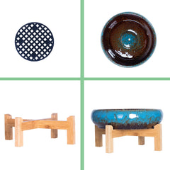 ARTKETTY wooden stand with ceramic bowl assembled, protects surfaces
