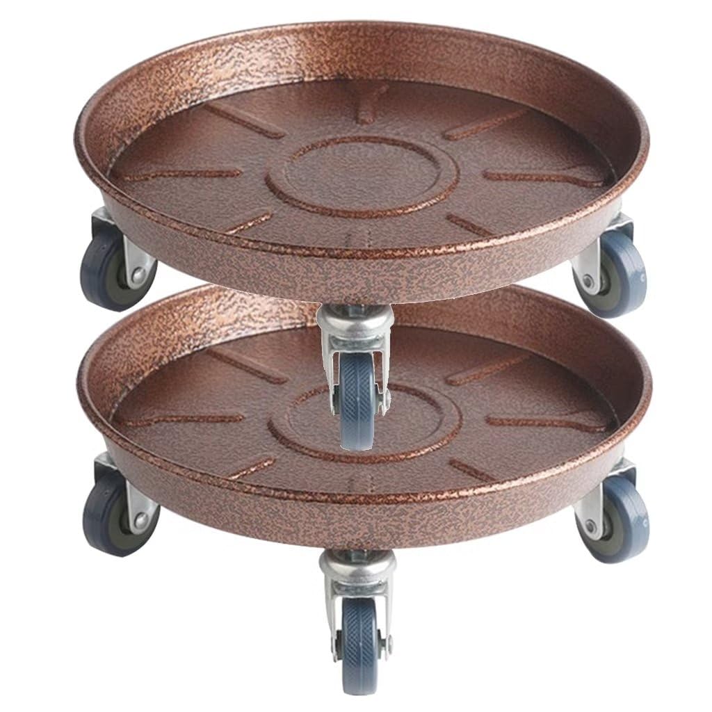 ARTLINE front view of 12-inch round plant stand showing sturdy tray and finish benefit