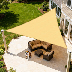 Artpuch front view of sand triangle sail showing full shape and clean finish, durable coverage