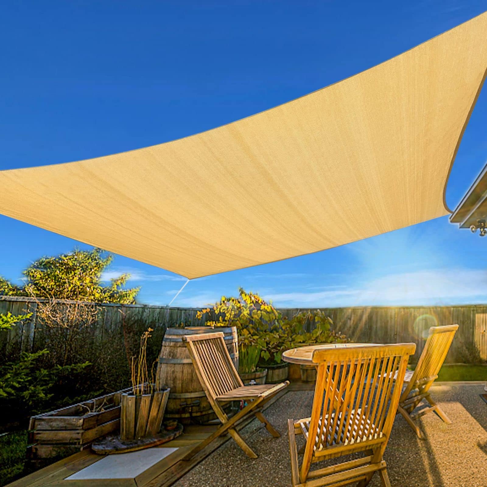 Artpuch front view shows sand sail offering shaded patio comfort