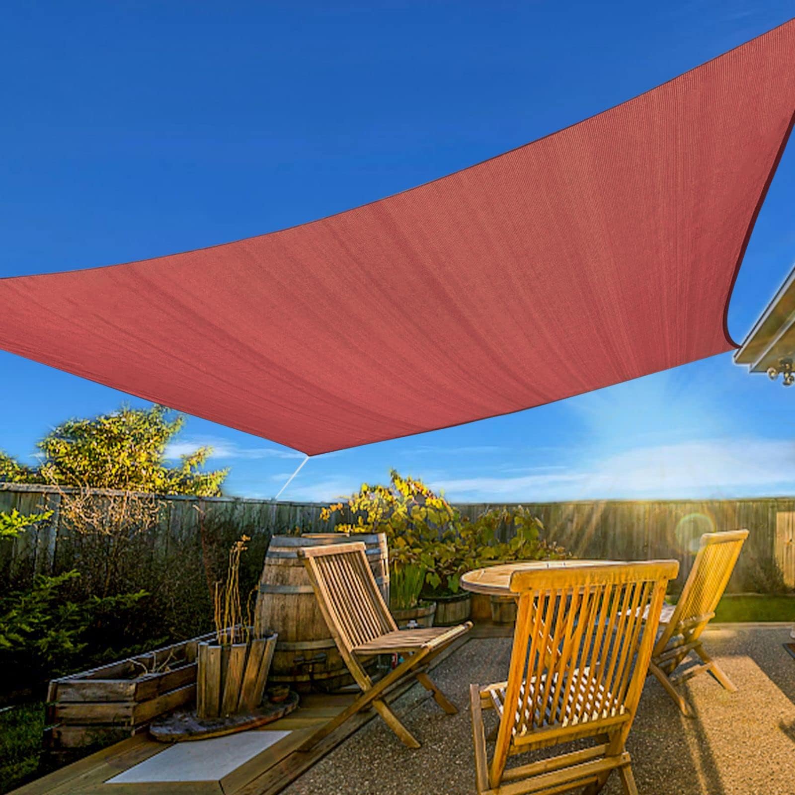 Artpuch front view of rust-red 10x13 shade sail showing clean modern canopy and protection