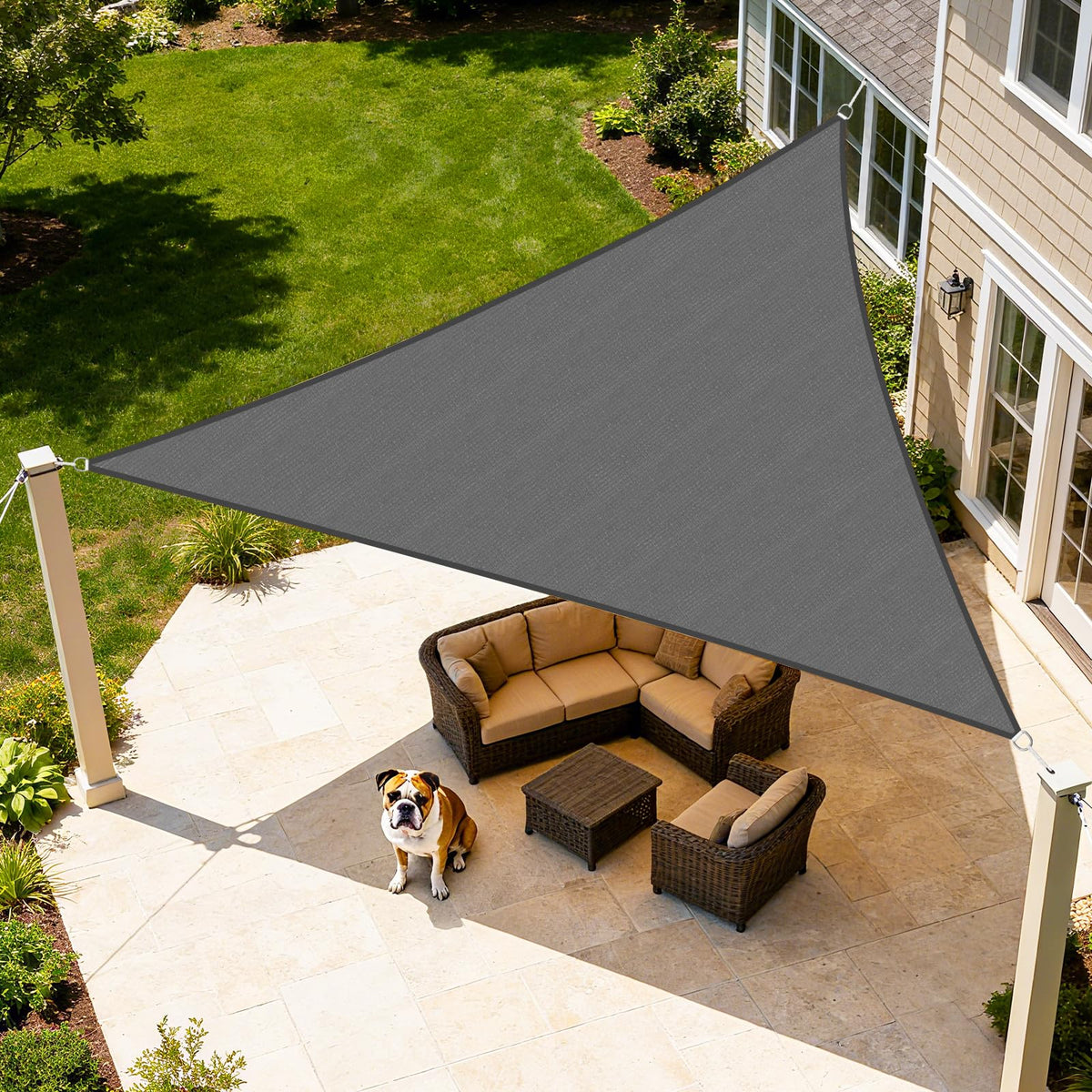 Artpuch triangle sail front view showing full coverage and modern look