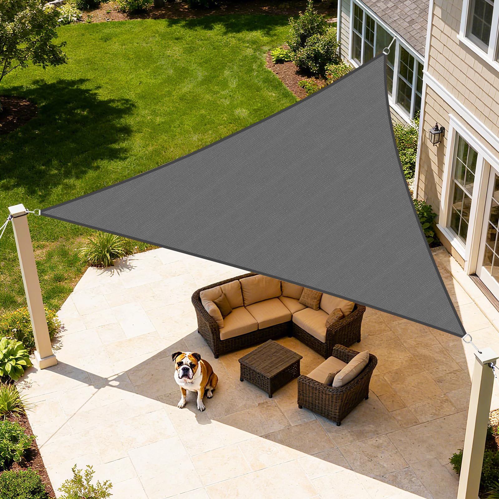 Artpuch triangle sail front view showing full coverage and modern look