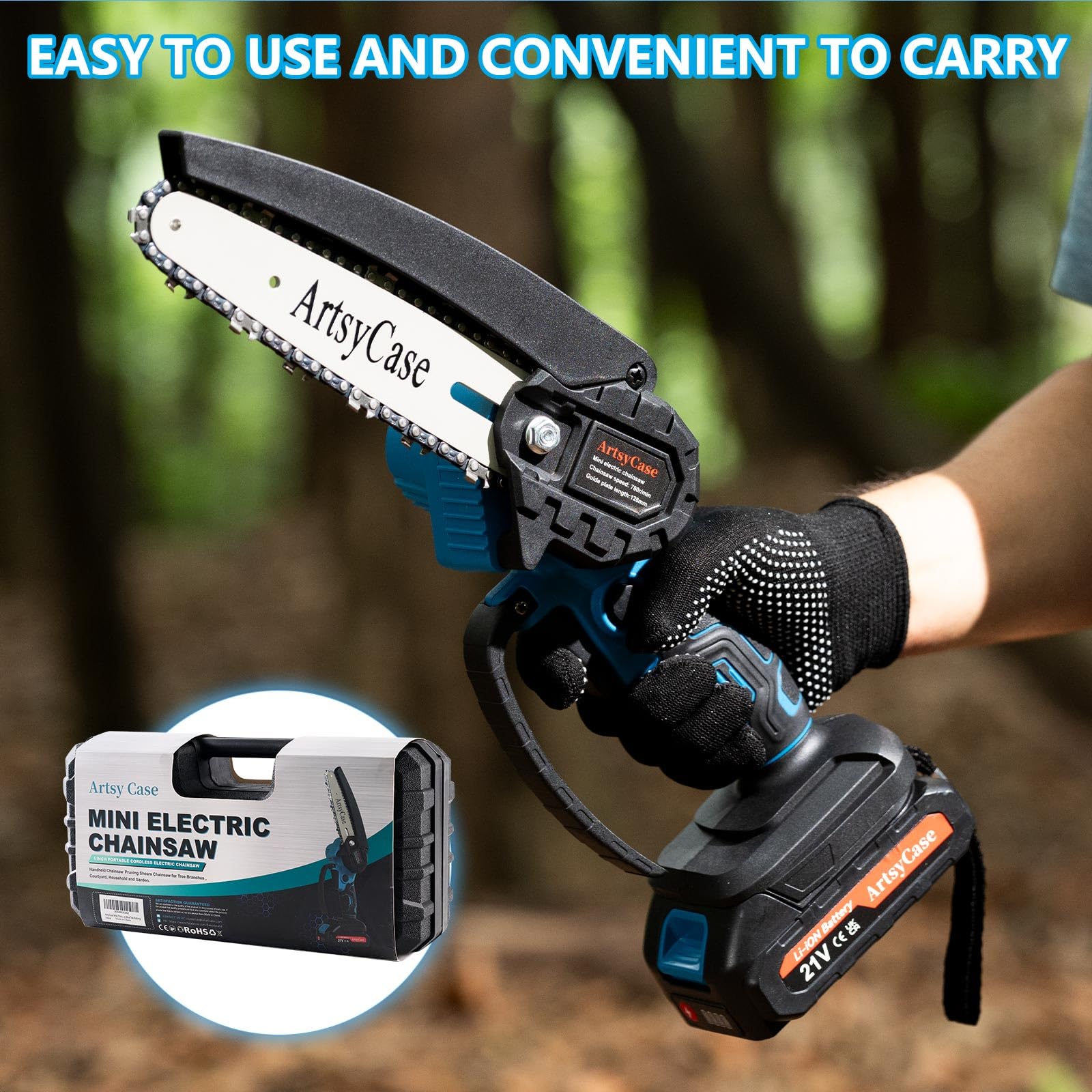ARTSYCASE guide bar and chain detail illustrating cutting edge durability