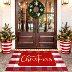 ARTUFAN close-up of top mat texture showing durable fibers and clear Merry Christmas print