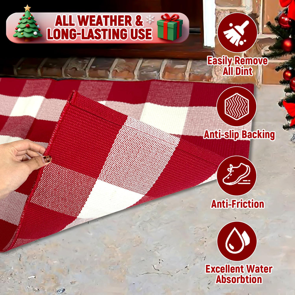 ARTUFAN layered welcome mat on plaid base creating styled entry and instant seasonal charm