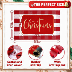 ARTUFAN red and white plaid rug full view adding cozy holiday color and floor protection