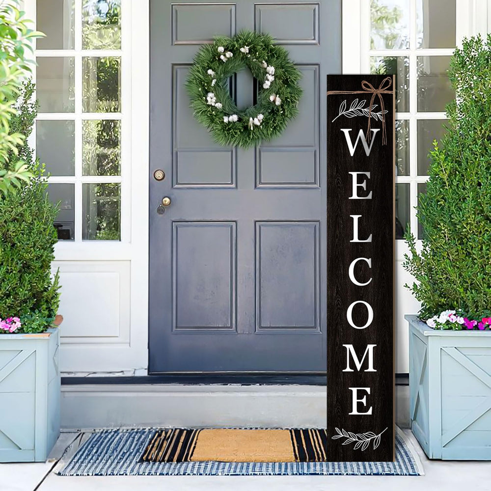 ARTUFAN welcome porch sign front view showing bold black finish and farmhouse charm