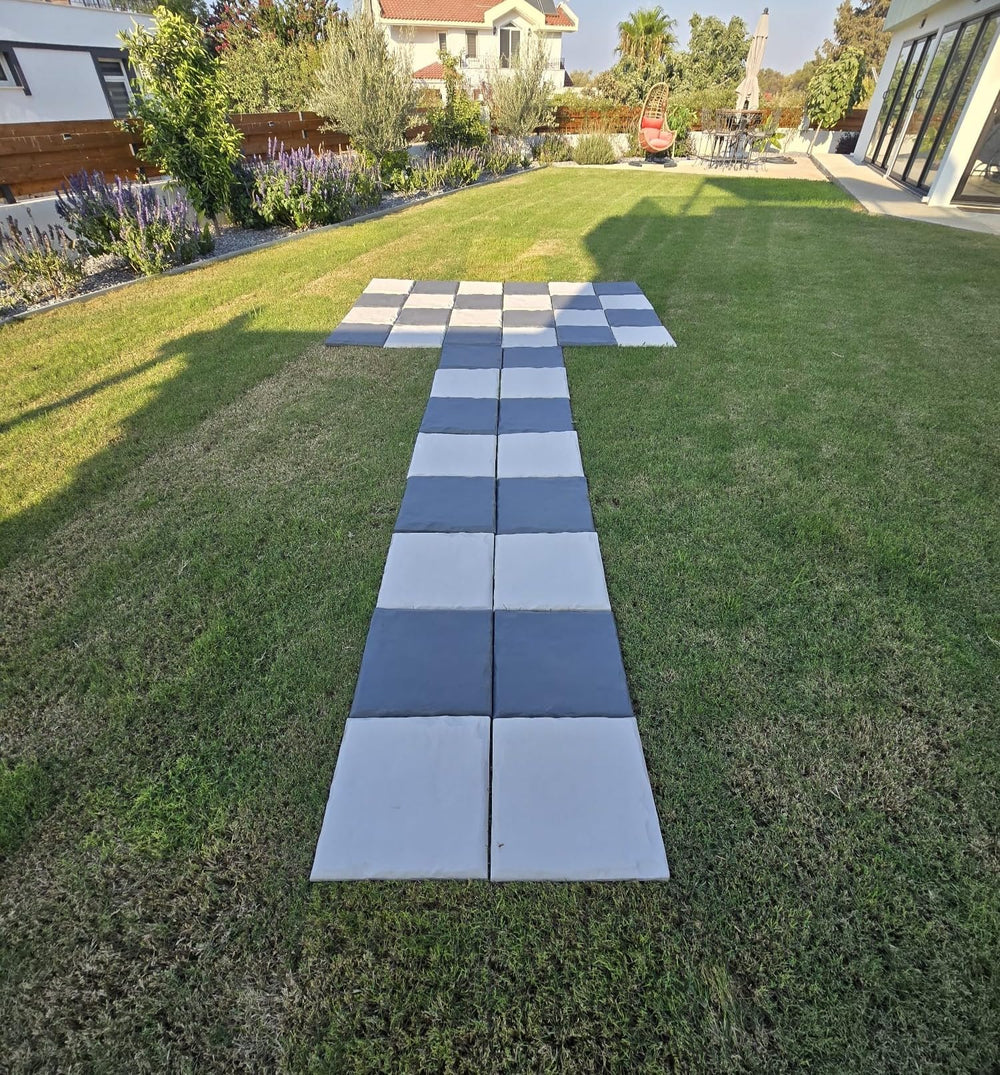aryeka stepping stones placed on green lawn demonstrating easy pathway creation