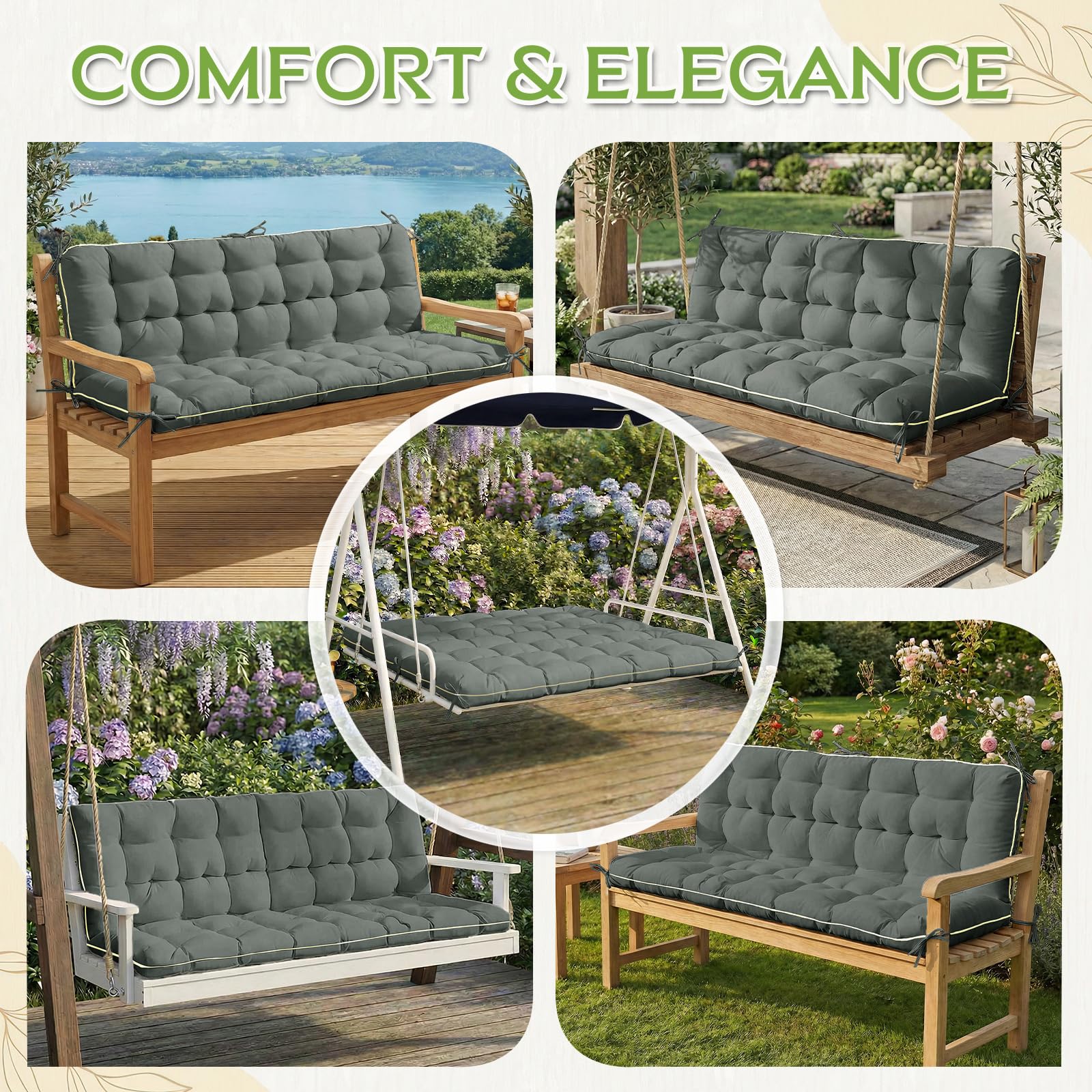 AS AWESLING cushion placed on a porch swing creating inviting outdoor seating