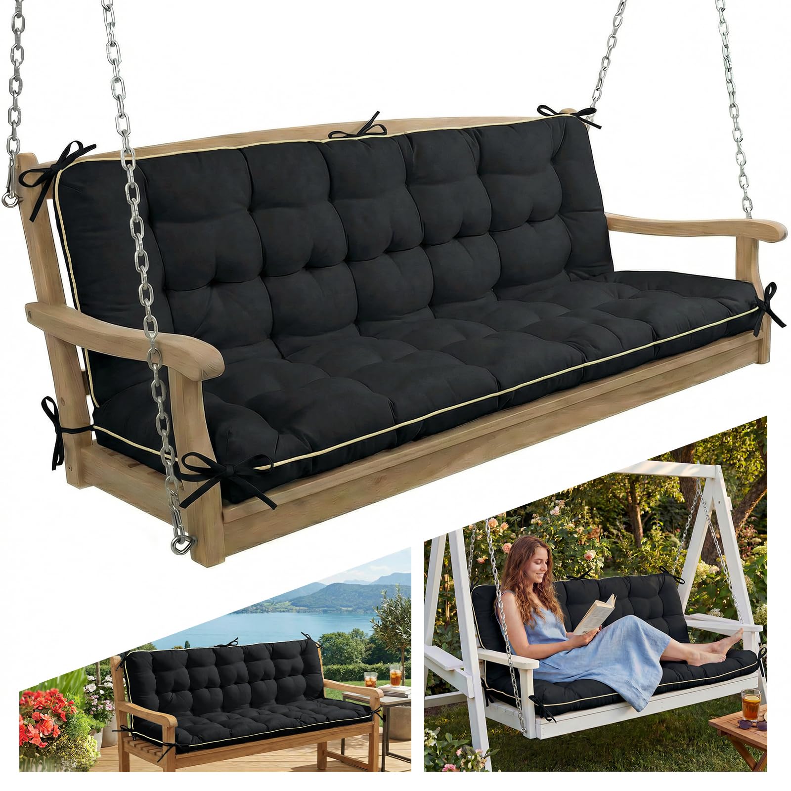 AS AWESLING front view patio bench cushion showing full coverage and comfort