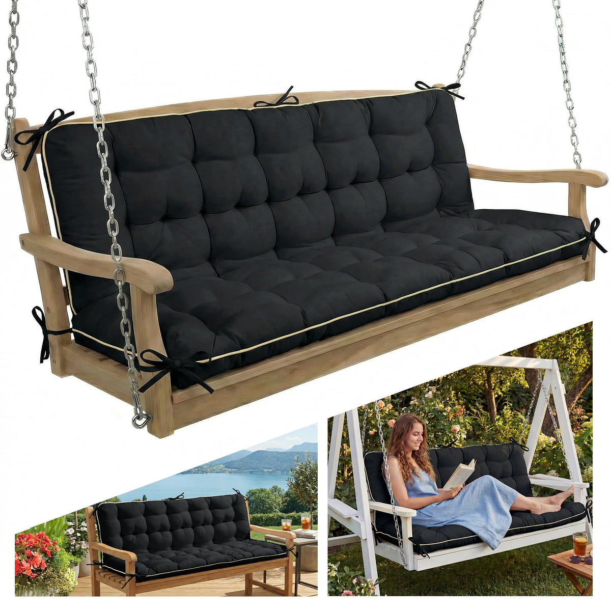 AS AWESLING front view patio bench cushion showing full coverage and comfort