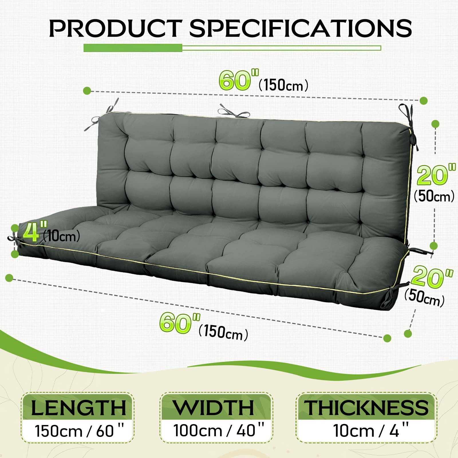 AS AWESLING cushion on bench for scale showing suitable bench fit