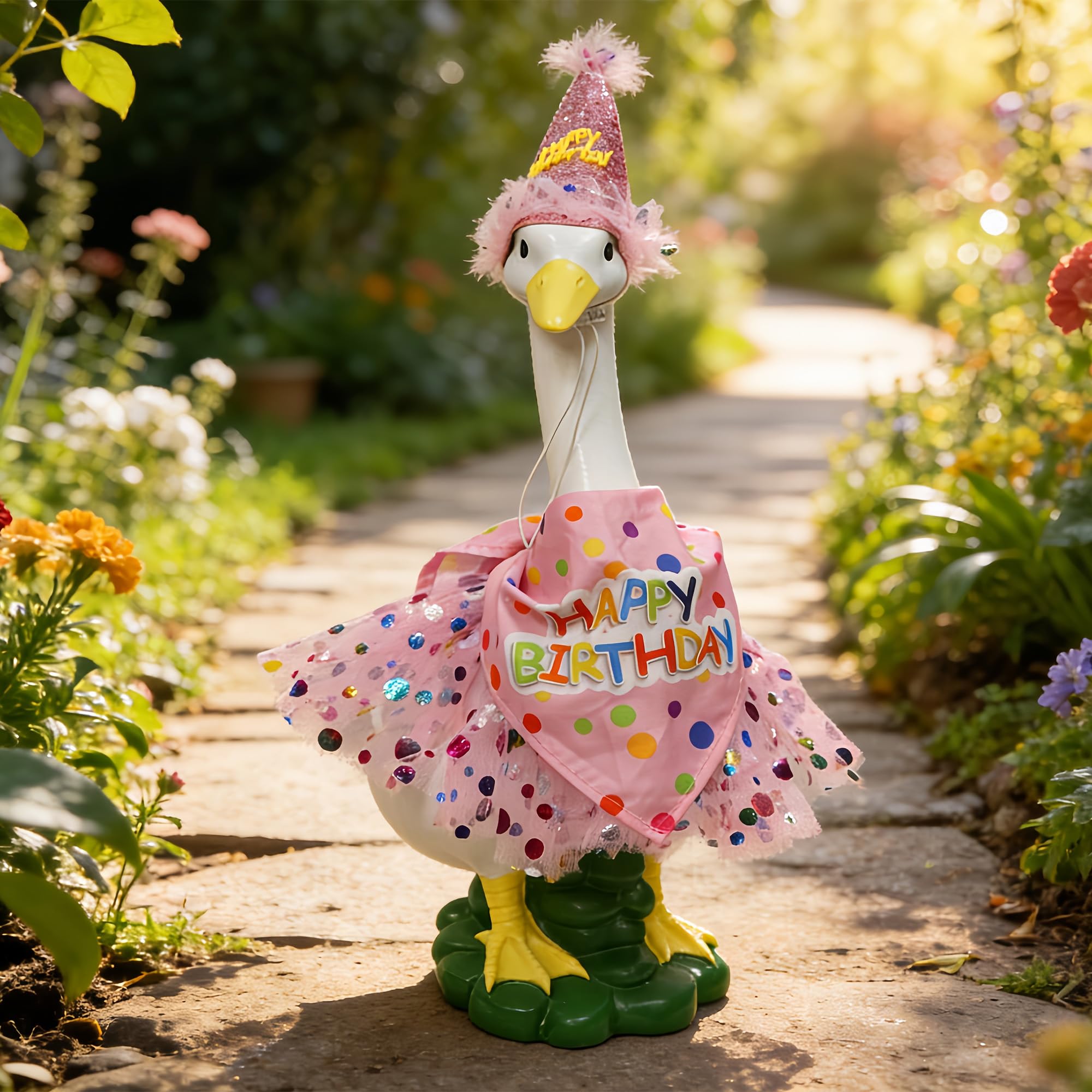 ASDFG front view of 20-inch goose statue greeting guests outdoors