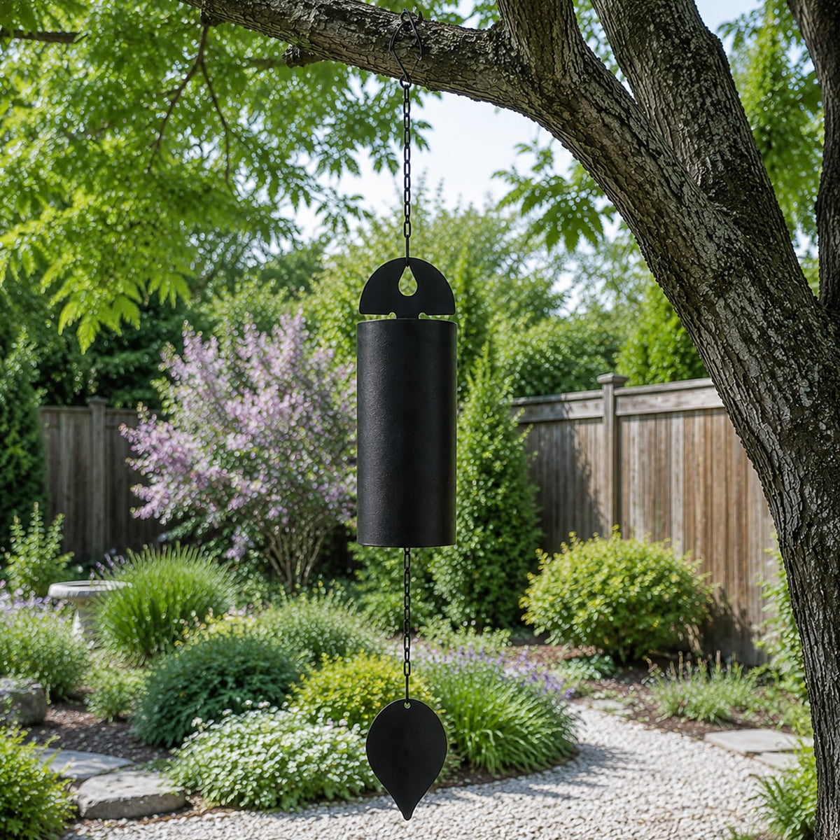 ASDFG front view of 27-inch wind chime showing elegant silhouette and calm ambience