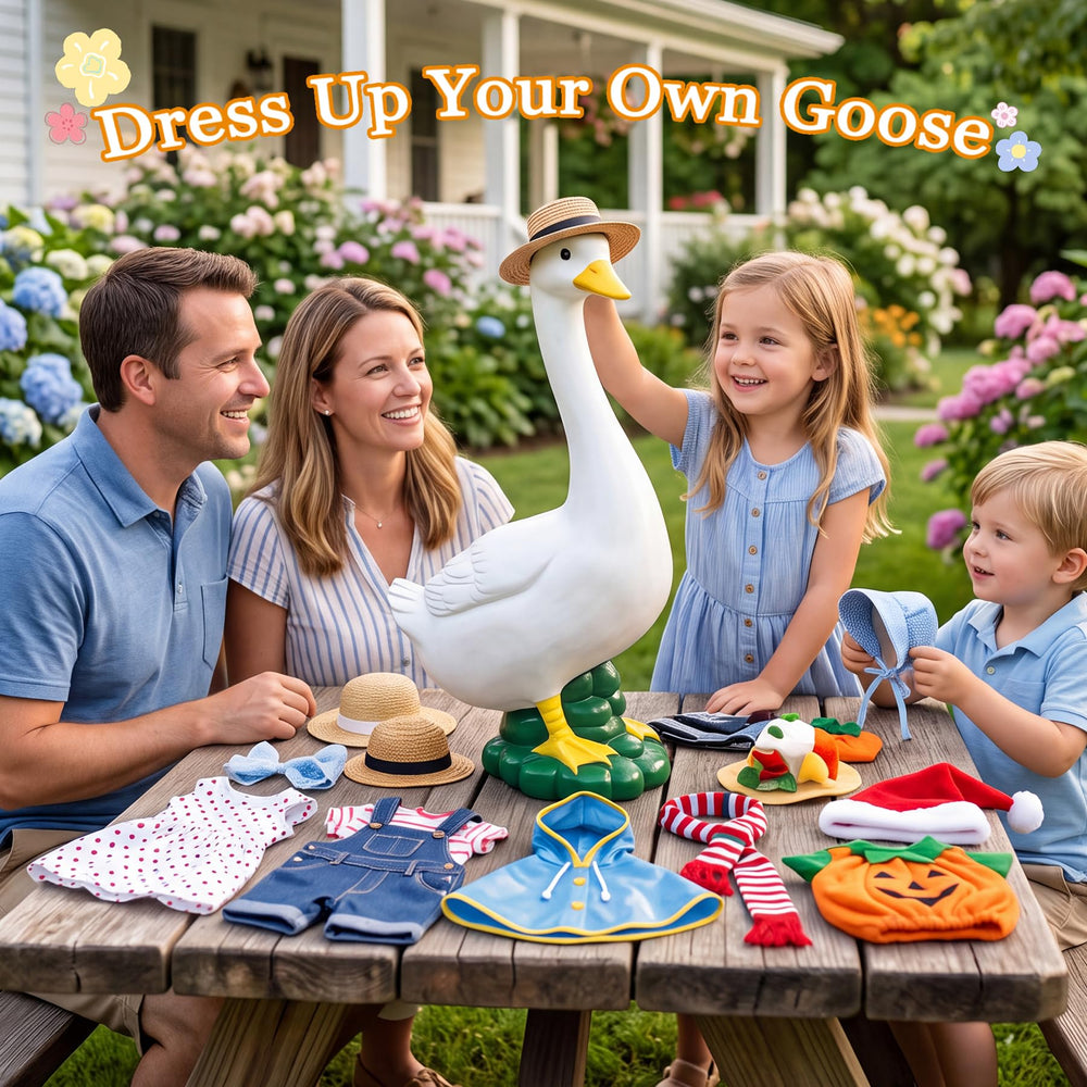ASDFG goose beside potted plants showing scale and garden compatibility