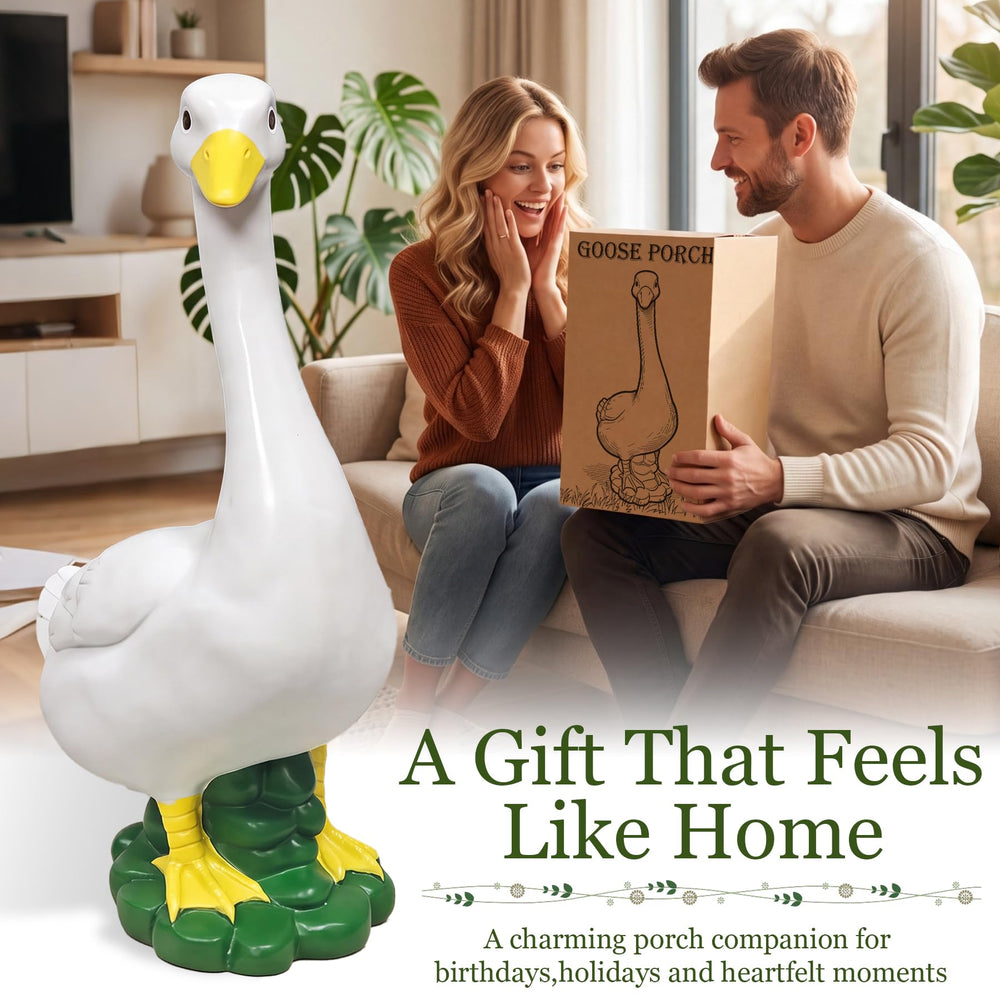 ASDFG goose beside chair for size comparison aiding placement decisions