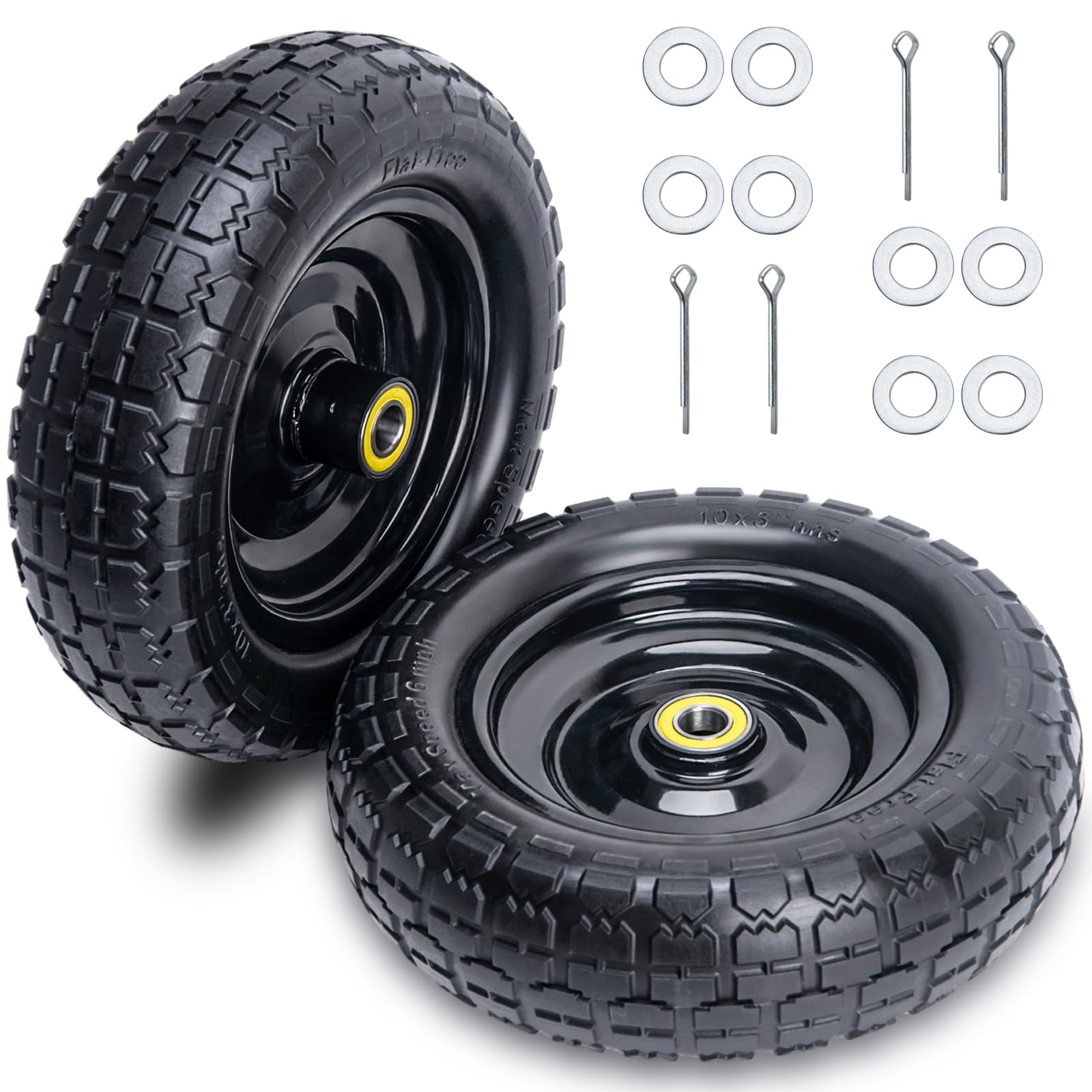 ASDFGHT front view of 10-inch solid tire and steel hub showing ready replacement