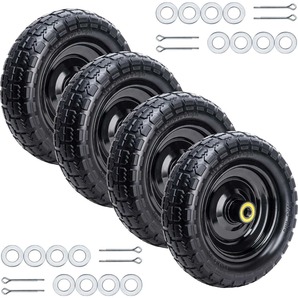 ASDFGHT front view of 10-inch solid wheels showing complete set and benefit durable replacement