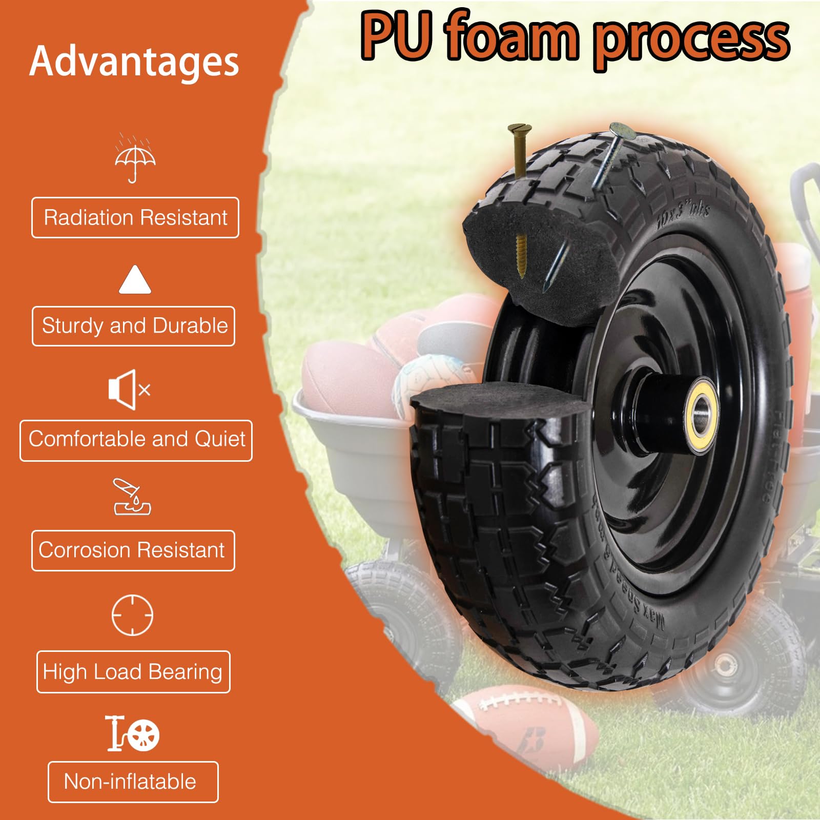 ASDFGHT wheel installed on garden cart demonstrating stability
