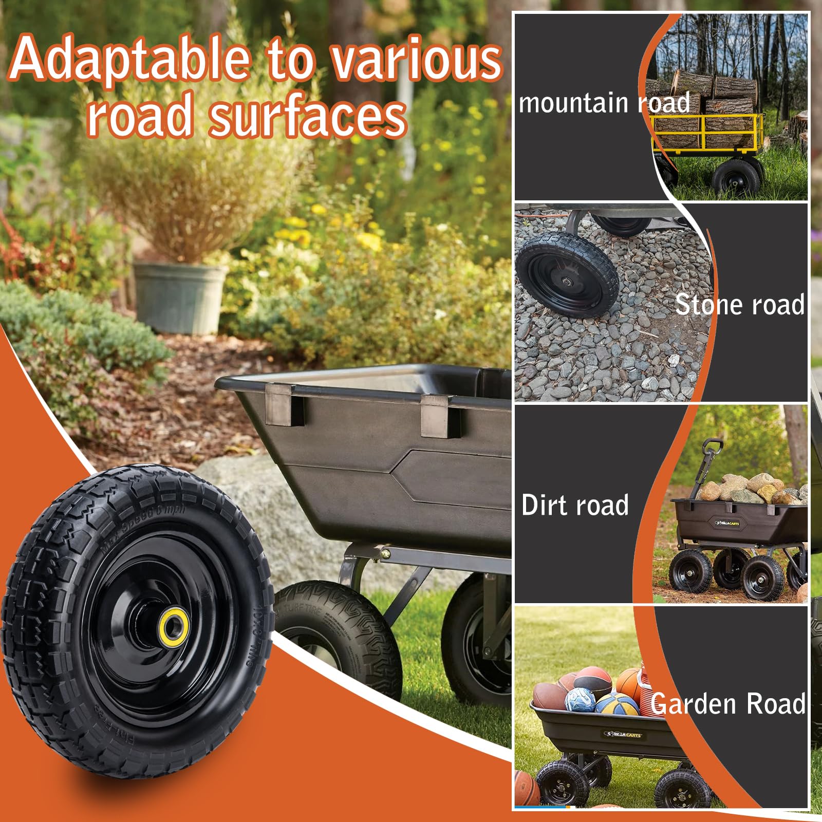 ASDFGHT hand holding tire for scale showing true 10-inch size and handling benefit