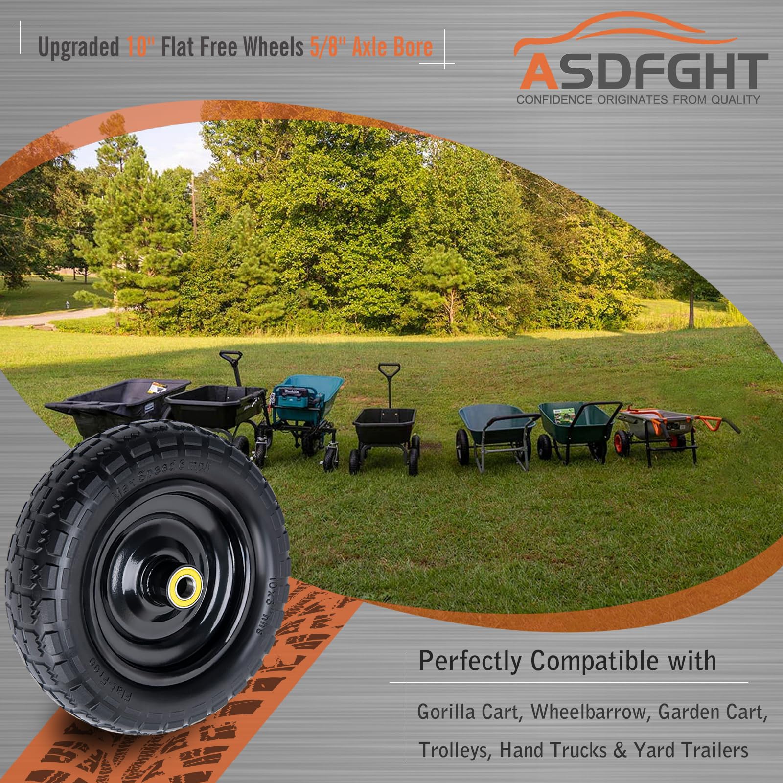 ASDFGHT dual wheels installed on garden cart showing smooth, maintenance-free use