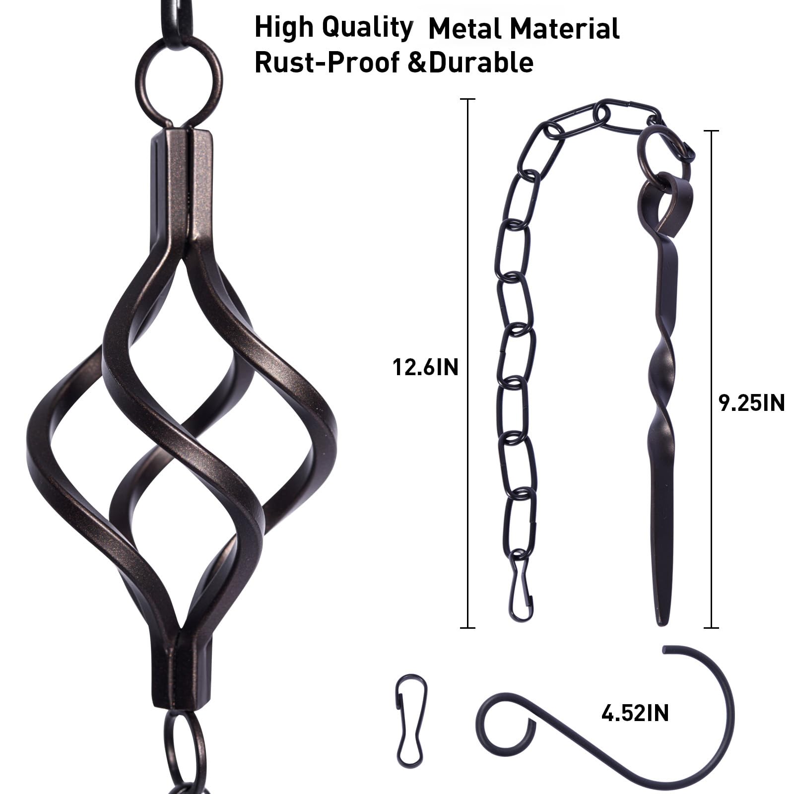 Aseneat anchoring stake driven into soil stabilizing the rain chain base