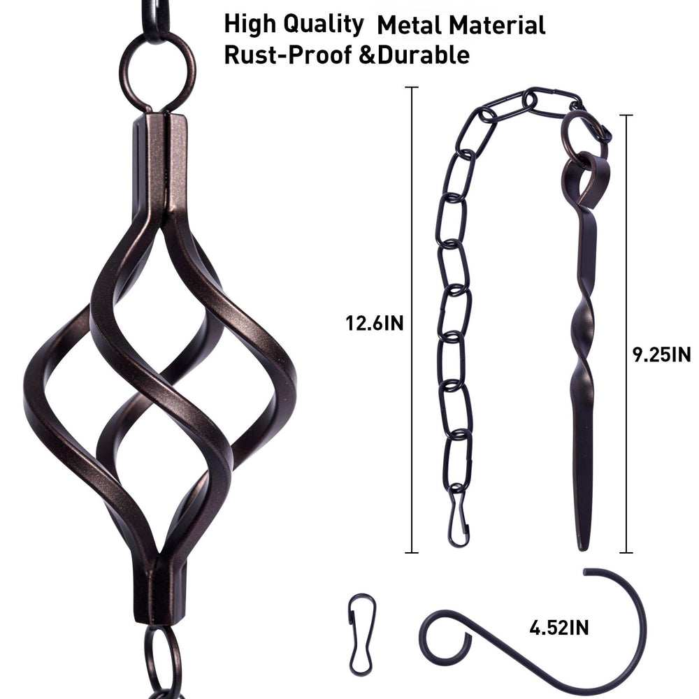 Aseneat anchoring stake driven into soil stabilizing the rain chain base