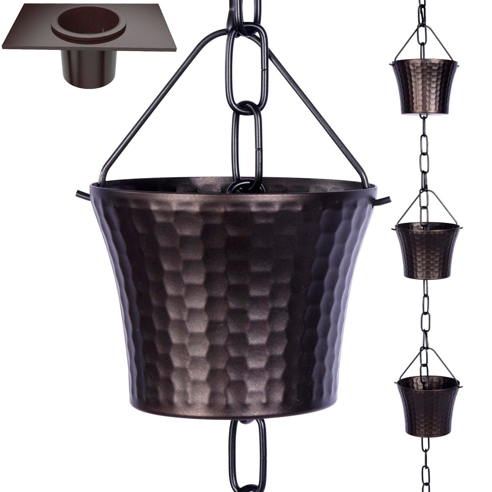 Aseneat front view hanging rain chain showing elegant water flow benefit